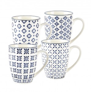 Set 4 Cani, Villa Collection, White / Blue, 350 ml, 262041