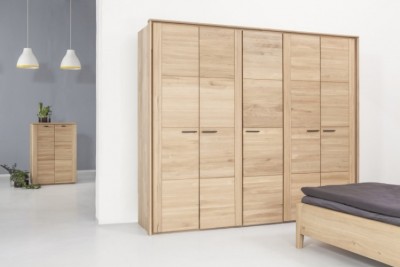 Dulap din lemn de stejar, cu 5 usi, Keros, l258,1xA62,7xH220 cm