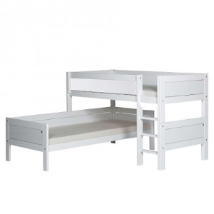 Pat Etajat II pentru copii din lemn de Pin, White