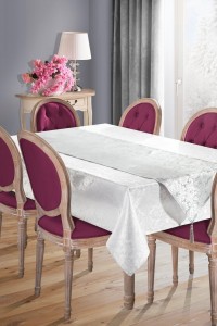 Set fata de masa si traversa Sue II 140x180 cm Alb / Argintiu
