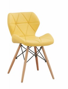 Scaun tapitat cu piele ecologica si picioare de lemn Provence Yellow, l49xA53xH72 cm