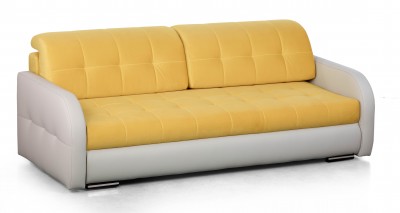 Canapea extensibila tapitata cu stofa si piele ecologica, 3 locuri Aldo Yellow, l227xA100xH84 cm