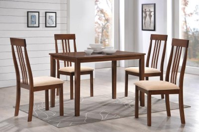 Set masa din MDF si furnir Allana Dirty Oak + 4 scaune Allana Dirty Oak / Light Beige, L110xl70xH76 cm