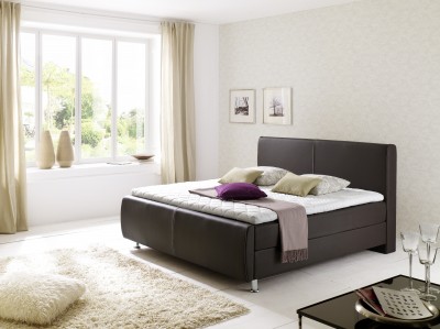 Pat tapitat cu piele ecologica Amadeo Boxspring Maro