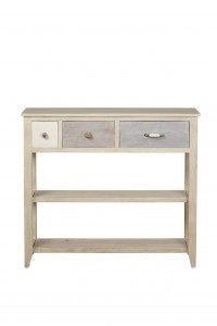 Consola din lemn cu 3 sertare si rafturi Natural, l100xA35xH88,5 cm