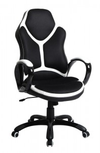 Scaun gaiming tapitat cu stofa si piele ecologica Hollace Negru / Alb