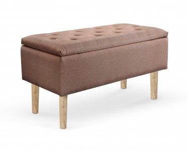 Banca cu spatiu de depozitare, tapitata cu stofa si picioare din lemn Cleopatrix Maro / Natural, l80xA40xH44 cm