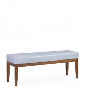 Banca din lemn tapitata cu piele ecologica, Tetuan Gri Bleu / Nuc, l125xA35xH45 cm