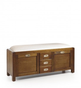 Banca din lemn tapitata cu stofa, cu pantofar si 3 sertare, Flash Nuc / Ivoir, l125xA38xH50