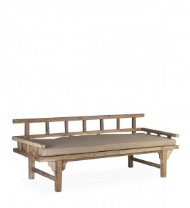 Banca din lemn de tec reciclat, cu perna detasabila, Teak Anne Natural / Bej, l200xA80xH75 cm