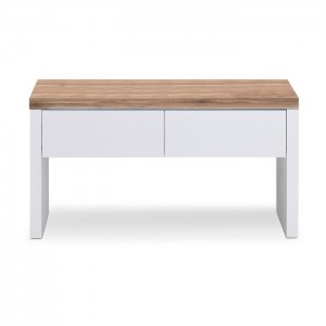 Banca din MDF cu 2 sertare, Romina Alb / Stejar, l91xA38xH48 cm