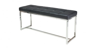Banca din metal, tapitata cu piele ecologica Festa II Black / Chrome, l99xA30xH45 cm