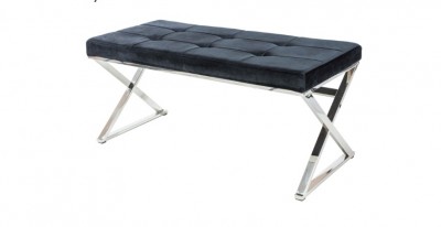 Banca din metal, tapitata cu piele ecologica Onnika II Black / Chrome, l100xA46xH48 cm