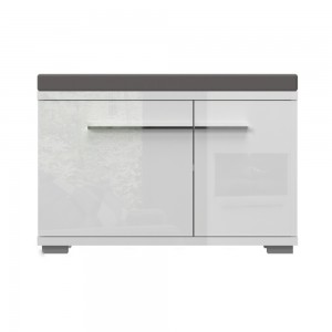 Banca din pal, tapitata cu stofa, cu 2 usi, Piano K21 Large Gri / Alb, l76xA36xH53 cm