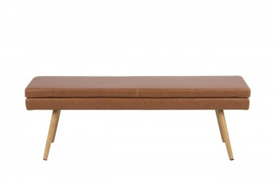 Banca tapitata cu piele ecologica si picioare din lemn Nora Maro / Stejar, l140xA40,5xH47,5 cm