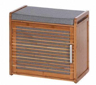 Banca tapitata cu stofa, cu 1 usa, Bahari Natural / Gri, l50xA33xH45 cm