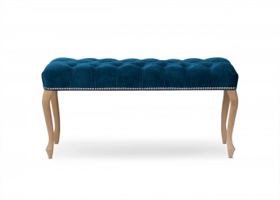 Banca tapitata cu stofa si picioare din lemn, Ingrid Small Velvet Bleumarin / Fag, l80xA40xH49 cm