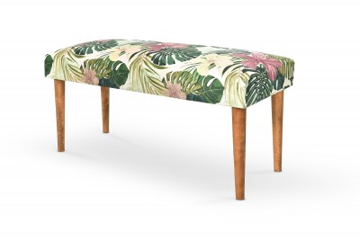 Banca tapitata cu stofa, cu picioare din lemn Makima Green / Walnut, l80xA30xH40 cm