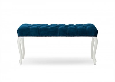 Banca tapitata cu stofa si picioare din lemn, Ingrid Large Velvet Bleumarin / Alb, l120xA40xH49 cm