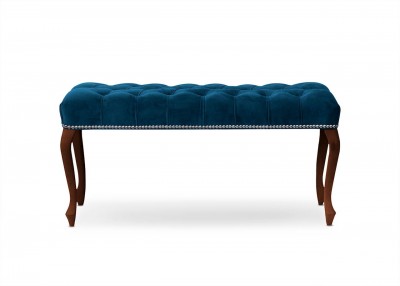 Banca tapitata cu stofa si picioare din lemn, Ingrid Large Velvet Bleumarin / Nuc, l120xA40xH49 cm