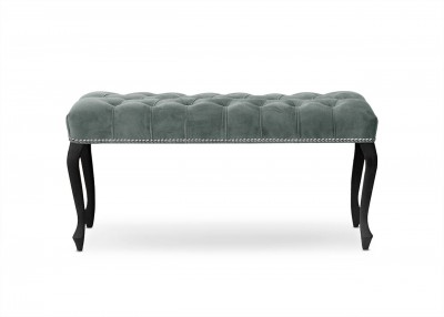 Banca tapitata cu stofa si picioare din lemn, Ingrid Large Velvet Gri / Negru, l120xA40xH49 cm