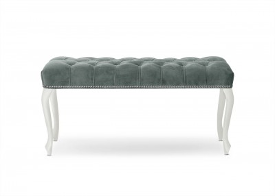 Banca tapitata cu stofa si picioare din lemn, Ingrid Medium Velvet Gri / Alb, l100xA40xH49 cm