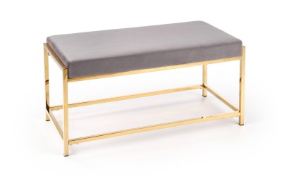 Banca tapitata cu stofa si picioare metalice, Monika Velvet Gri / Auriu, l97xA44xH46 cm