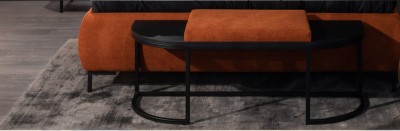 Banca tapitata cu stofa si picioare metalice, Ovalo Portocaliu / Negru, l120xA40xH42 cm