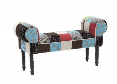 Banca tapitata cu stofa, cu picioare din lemn Moradabad Multicolor, l100xA30xH54 cm