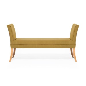 Banca tapitata cu stofa, cu picioare din lemn Selma Linen Corn Yellow, l130xA48xH67 cm
