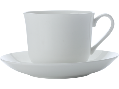 Set 4 Cesti cu farfurioare Cashmere Breakfast Cup Alb, Portelan, 480 ml