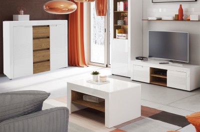 Set de mobila living din pal si MDF, 5 piese Belfort Alb