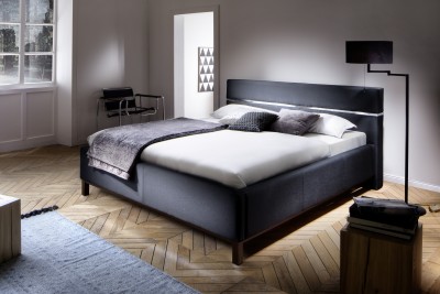 Pat tapitat cu stofa Bellanotte Black cu picioare Wenge 3