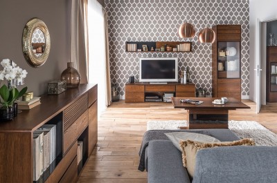 Set de mobila living din lemn si furnir, 5 piese Bellis Oak