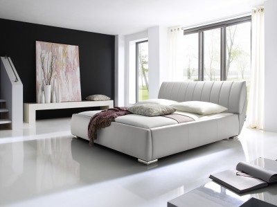 Pat tapitat cu piele ecologica Bern Alb