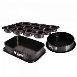 Set tavi pentru cuptor si tava pentru 12 briose din otel carbon, cu invelis antiaderent, 3 piese, Metallic Line Carbon Pro
