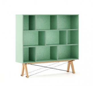Biblioteca din lemn si pal Low Mint / Beech, l140xA35xH130 cm