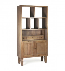 Biblioteca din lemn, cu 3 sertare si 2 usi, Kaki Natural, l100xA40xH200 cm