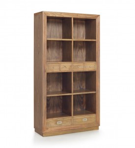 Biblioteca din lemn si furnir, cu 6 sertare, Merapi Natural, l100xA40xH190 cm