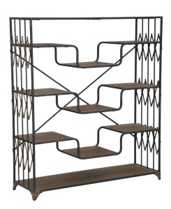 Biblioteca din lemn de brad si metal Elevator Big Negru / Maro, l122xA38xH141 cm