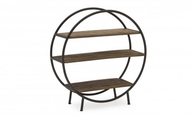 Biblioteca din lemn de mango si metal Savannah Round Natural, l90xA40xH90 cm