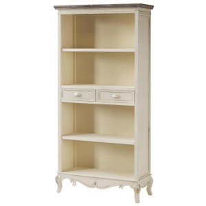 Biblioteca din lemn de plop si MDF, cu 2 sertare Rimini RI02 Cream, l90xA35xH179 cm