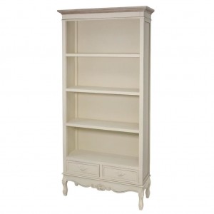 Biblioteca din lemn de plop si MDF, cu 2 sertare Savona SAV02 Cream, l89xA33xH180 cm