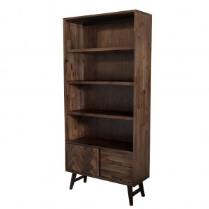 Biblioteca din lemn de salcam, cu 2 sertare si 1 usa Ashton L02 Brown, l90xA35xH195 cm