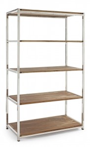 Biblioteca din lemn de salcam si metal, Dalston Natural / Crom, l80xA40xH140 cm