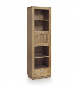 Biblioteca din lemn si furnir, cu 1 sertar si 1 usa, Merapi Natural, l55xA40xH190 cm