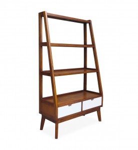 Biblioteca din lemn si furnir, cu 2 sertare, Artic Nuc / Alb, l100xA40xH170 cm