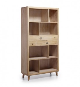 Biblioteca din lemn si furnir, cu 4 sertare, Bromo Natural, l100xA40xH190 cm