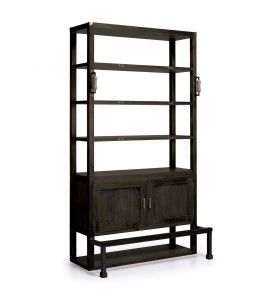 Biblioteca din lemn si metal, cu 2 usi, Industrial Wenge, l120xA63xH220 cm