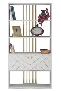Biblioteca din MDF si metal, cu 2 usi Luxy Alb / Auriu, l90xA38xH182 cm